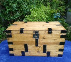 A Vintage Pine And Metal Bound Trunk. SOLD.