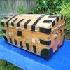 Antique Oak And Pine Metal Bound Brass Studded Dome Trunk.
