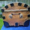 Antique Oak And Pine Metal Bound Brass Studded Dome Trunk.