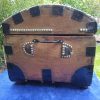 Antique Oak And Pine Metal Bound Brass Studded Dome Trunk.