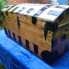 Antique Oak And Pine Metal Bound Brass Studded Dome Trunk.