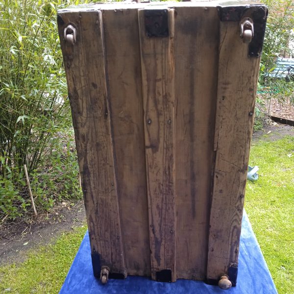 Antique Oak And Pine Metal Bound Brass Studded Dome Trunk.