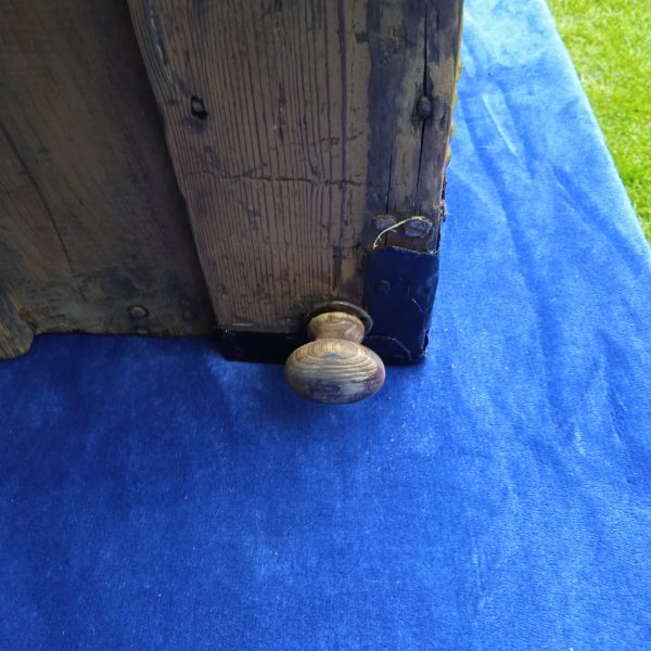 Antique Oak And Pine Metal Bound Brass Studded Dome Trunk.