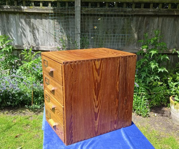 Antique Oak 4 Drawer School, Filing Chest with Darlington Label. SOLD.