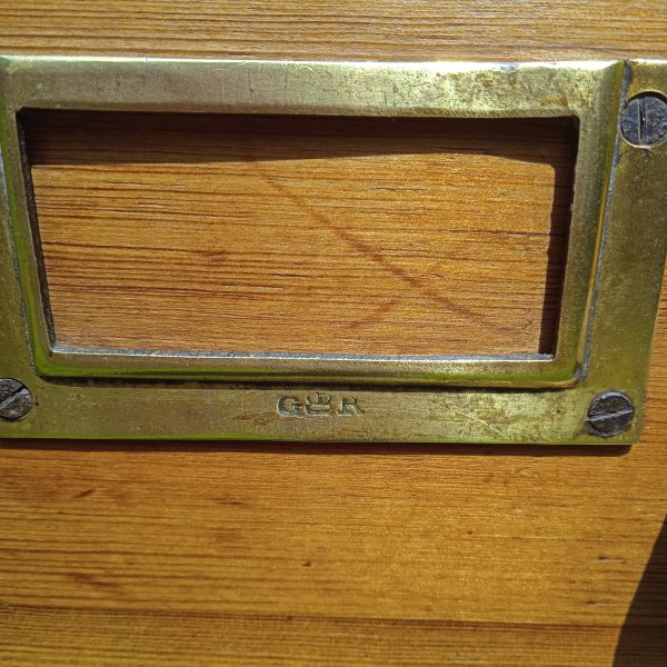 Antique Oak 4 Drawer School, Filing Chest with Darlington Label. SOLD.