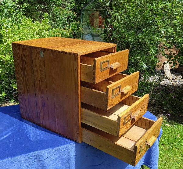 Antique Oak 4 Drawer School, Filing Chest with Darlington Label. SOLD.