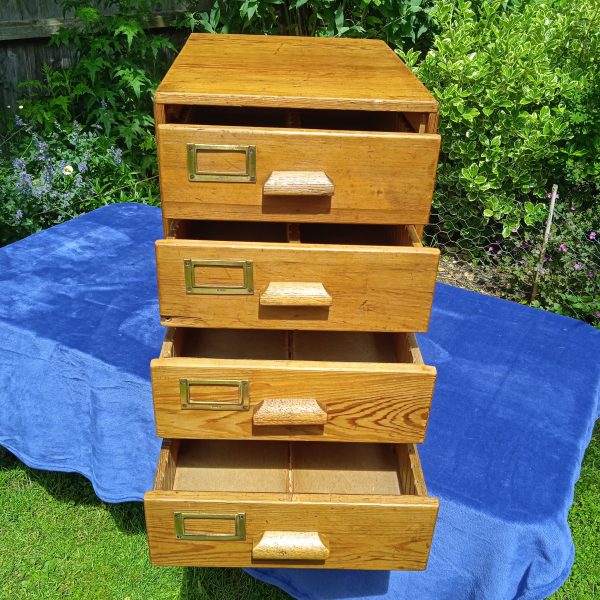 Antique Oak 4 Drawer School, Filing Chest with Darlington Label. SOLD.