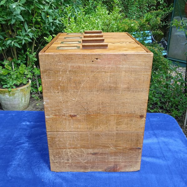 Antique Oak 4 Drawer School, Filing Chest with Darlington Label. SOLD.