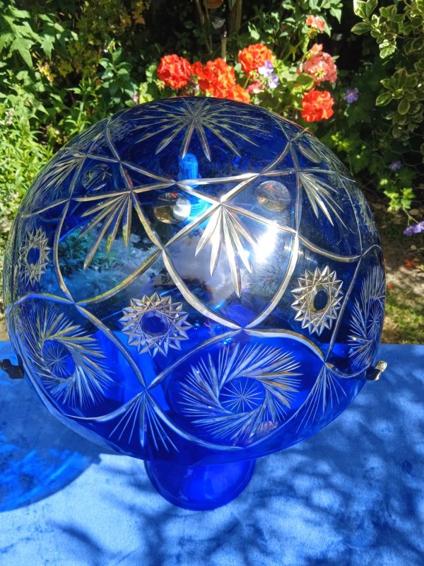 Bohemian Cobalt Blue Cut Crystal Glass Mushroom Table Lamp. C1950's/1960's. SOLD.