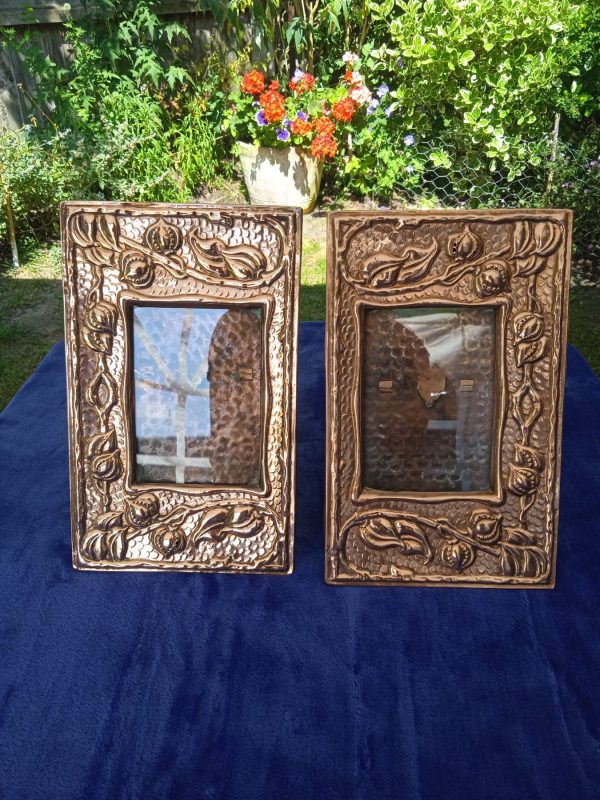 Vintage Pair Of Copper Fronted Art Nouveau Glazed Photo Frames. SOLD.
