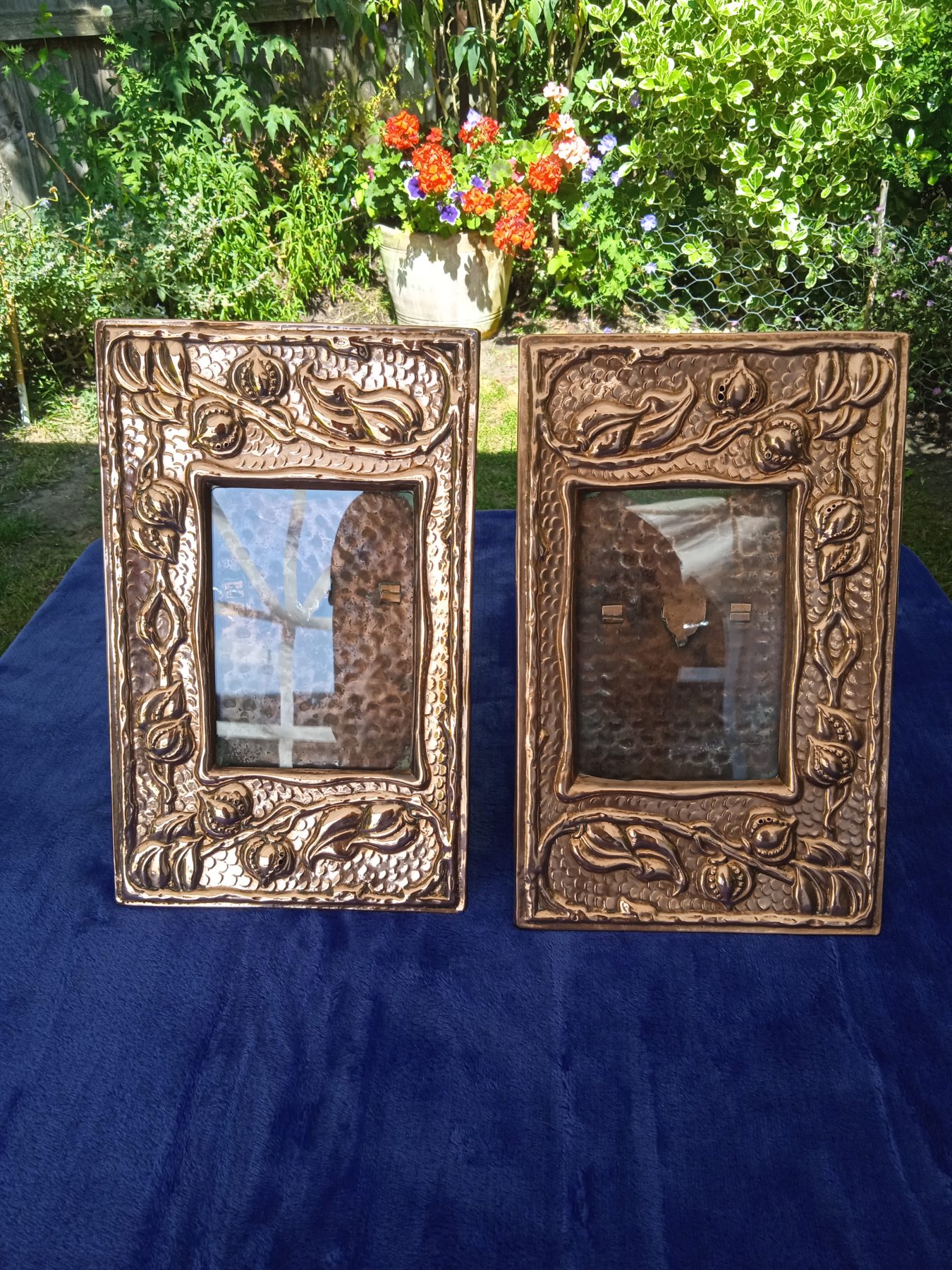 Vintage Pair Of Copper Fronted Art Nouveau Glazed Photo Frames. SOLD.