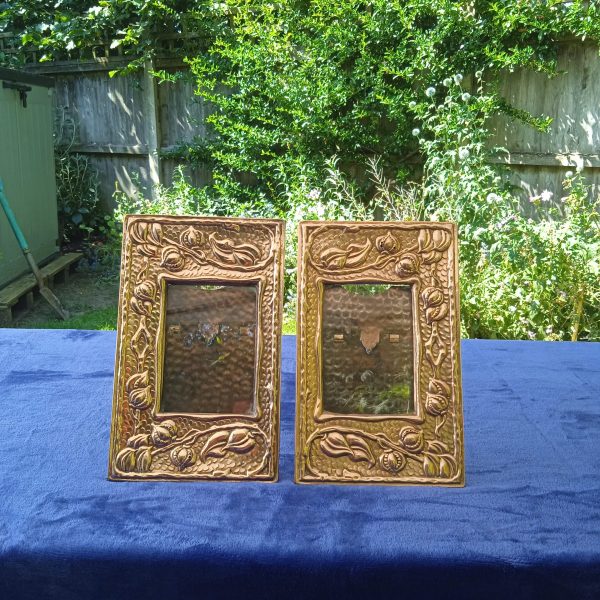 Vintage Pair Of Copper Fronted Art Nouveau Glazed Photo Frames. SOLD.