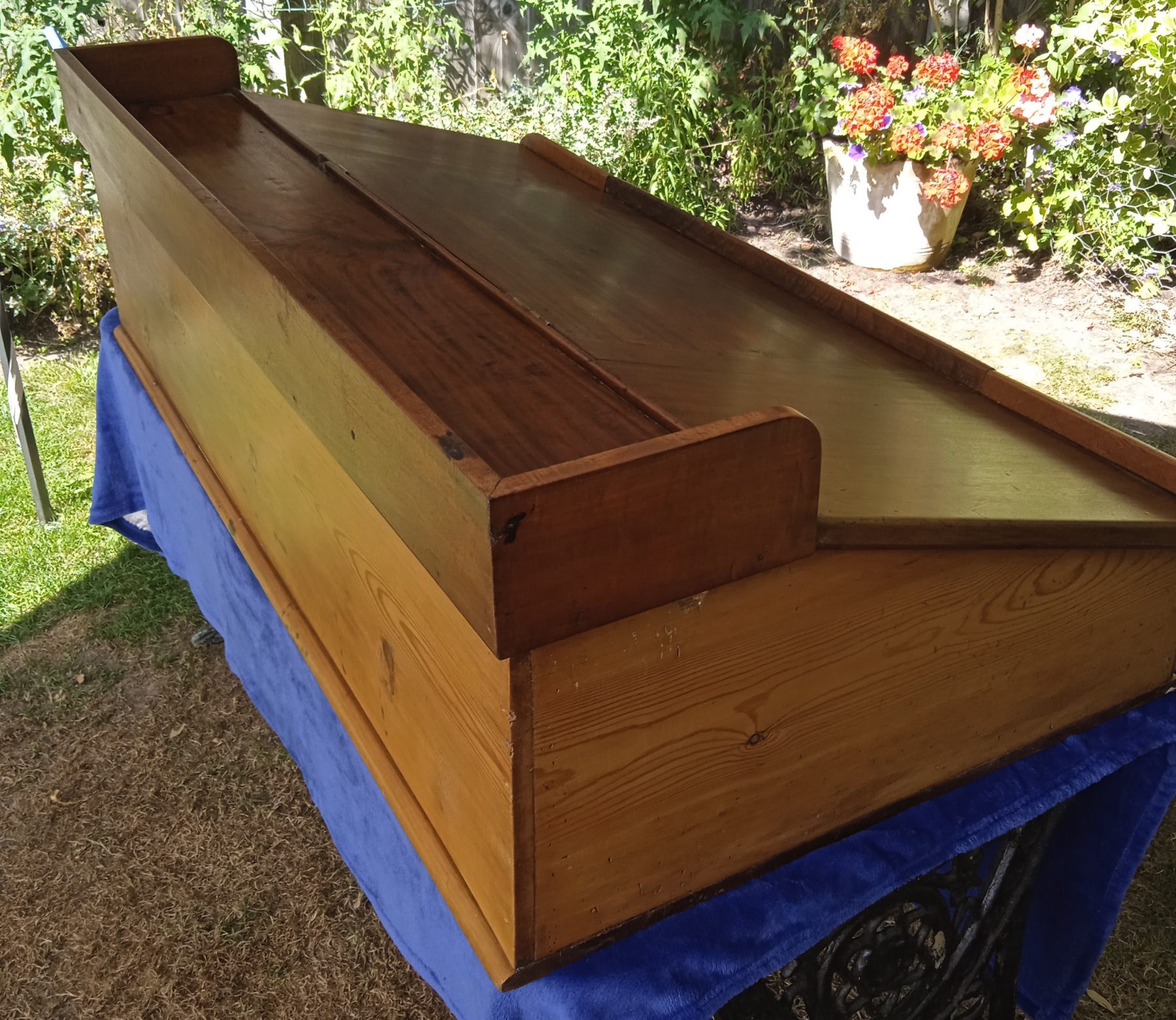 Antique Pine Table Top Writing Slope With Hinged Top.