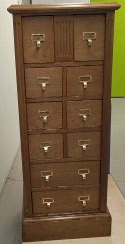 Antique Oak 10 Drawer Upright Filing Chest With Original Brass Fitting. C1900.