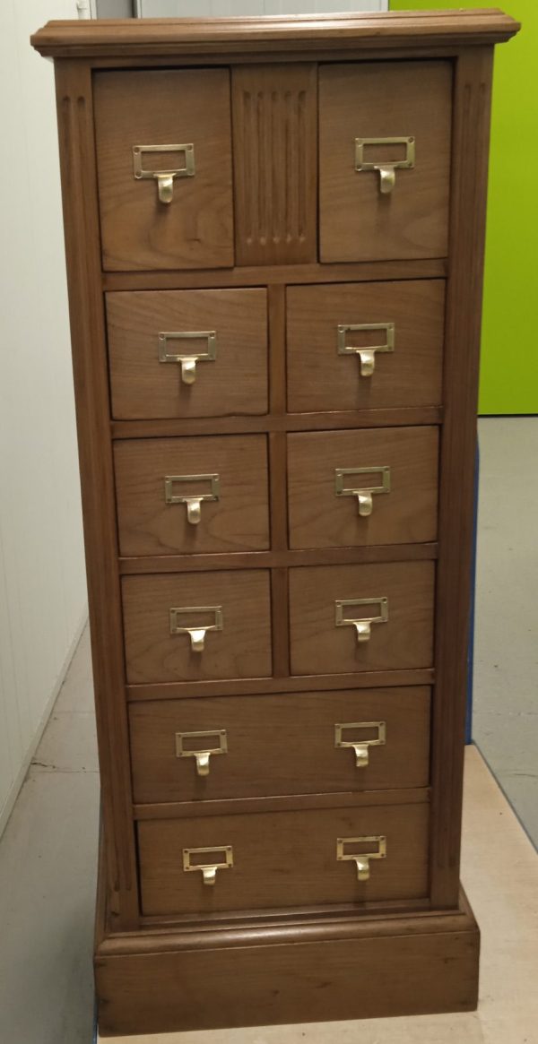 Antique Oak 10 Drawer Upright Filing Chest With Original Brass Fitting. C1900. SOLD.