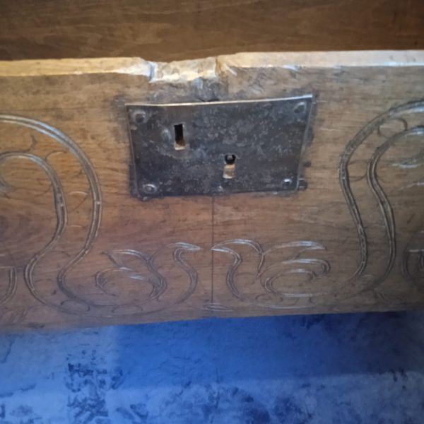 C18TH ( Circa 1720) Carved Oak Six Plank Coffer. SOLD.
