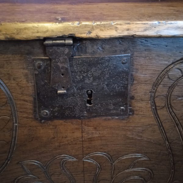 C18TH ( Circa 1720) Carved Oak Six Plank Coffer. SOLD.