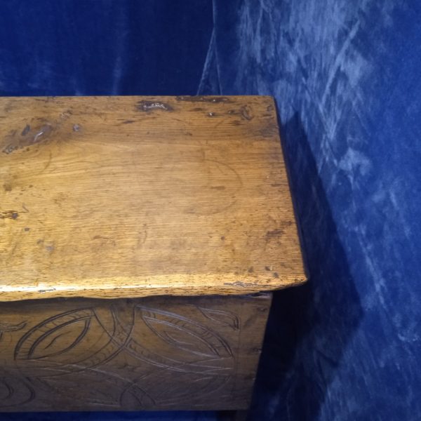 C18TH ( Circa 1720) Carved Oak Six Plank Coffer. SOLD.