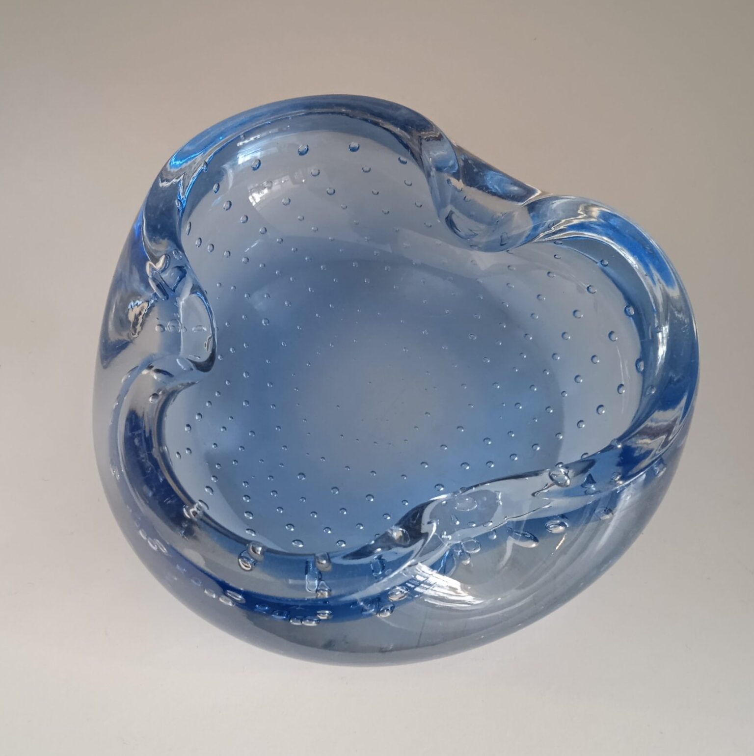 Vintage Murano Blue Bubble Glass Ashtray.